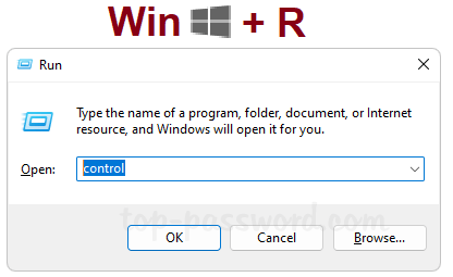 Нажмите Win + R. Введите control и нажмите Enter