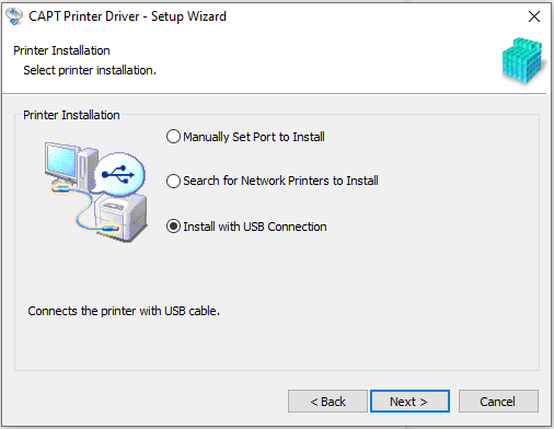 Выберите способ подключения к компьютеру и начните установку