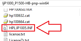 Файл HPLJP1005.INF в распакованной папке